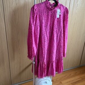 J. Crew Fuchsia Lace Ruffle Dress